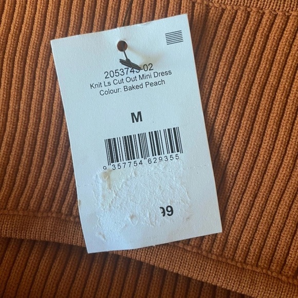 Cotton:On Rust Brown Ribbed CutOut Mini Sustainable Dress Long Bell Sleeve M NWT - Picture 5 of 8